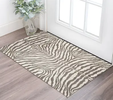 3' X 5' Mocha and Cream Zebra Print Shag Handmade Non Skid Area Rug