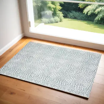 2' X 3' Grey Leopard Print Shag Handmade Non Skid Area Rug