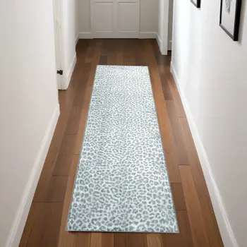 2' X 8' Grey Leopard Print Shag Handmade Non Skid Runner Rug