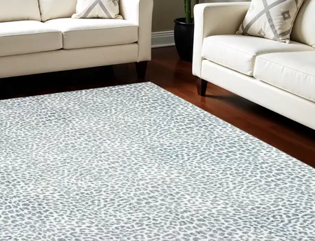 5' X 8' Grey Leopard Print Shag Handmade Non Skid Area Rug