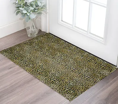 3' X 5' Black and Gold Leopard Print Shag Handmade Non Skid Area Rug