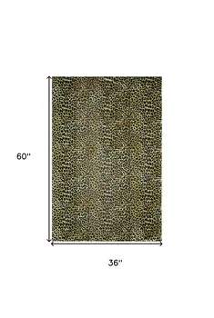 3' X 5' Black and Gold Leopard Print Shag Handmade Non Skid Area Rug