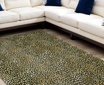 5' X 8' Black and Gold Leopard Print Shag Handmade Non Skid Area Rug
