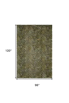 8' X 10' Black and Gold Leopard Print Shag Handmade Non Skid Area Rug