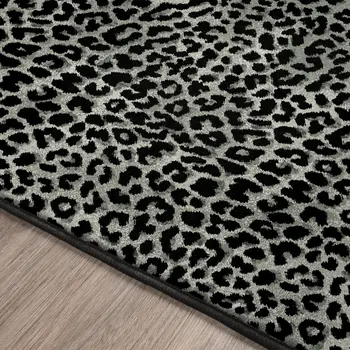 2' X 8' Black and Gray Leopard Print Shag Handmade Non Skid Runner Rug