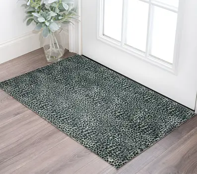 3' X 5' Black and Gray Leopard Print Shag Handmade Non Skid Area Rug