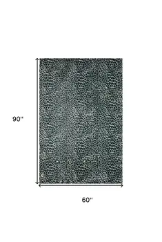 5' X 8' Black and Gray Leopard Print Shag Handmade Non Skid Area Rug
