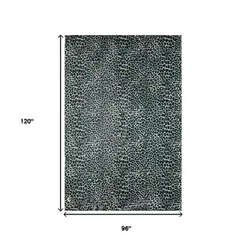 8' X 10' Black and Gray Leopard Print Shag Handmade Non Skid Area Rug