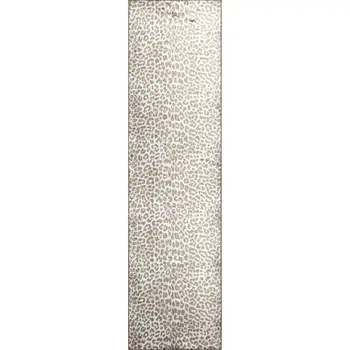 2' X 8' Beige and Cream Leopard Print Shag Handmade Non Skid Runner Rug