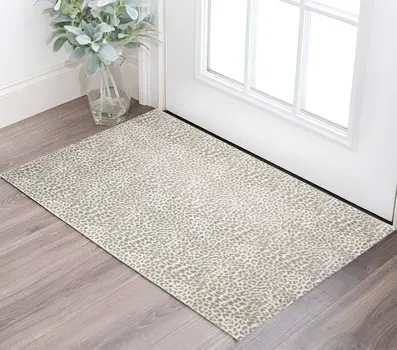 3' X 5' Beige and Cream Leopard  Print Shag Handmade Non Skid Area Rug