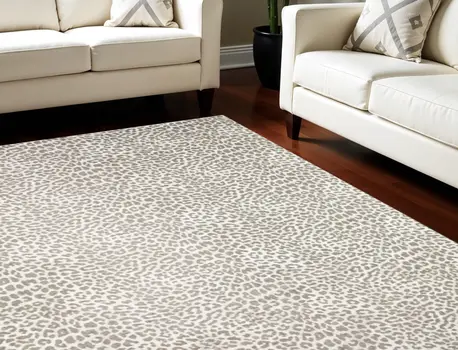 8' X 10' Beige and Cream Leopard  Print Shag Handmade Non Skid Area Rug