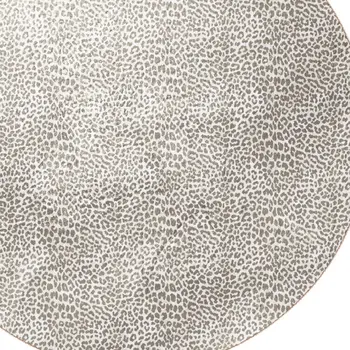 8' X 8' Beige and Cream Leopard  Round Shag Handmade Non Skid Area Rug