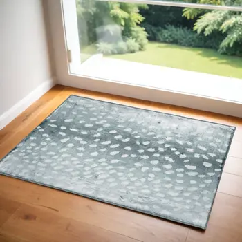 2' X 3' Grey Gazelle Print Shag Handmade Non Skid Area Rug
