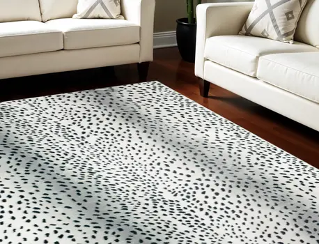 8' X 10' Black Gazelle Print Shag Handmade Non Skid Area Rug