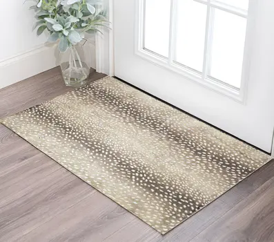 3' X 5' Beige Gazelle Print Shag Handmade Non Skid Area Rug
