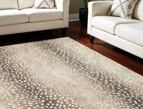 5' X 8' Beige Gazelle Print Shag Handmade Non Skid Area Rug