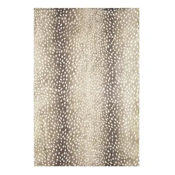 5' X 8' Beige Gazelle Print Shag Handmade Non Skid Area Rug