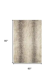 5' X 8' Beige Gazelle Print Shag Handmade Non Skid Area Rug
