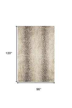 8' X 10' Beige Gazelle Print Shag Handmade Non Skid Area Rug