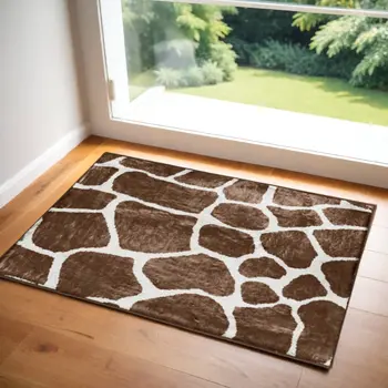 2' X 3' Brown and Ivory Animal Print Handmade Non Skid Area Rug