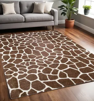 5' X 8' Brown Animal Print Shag Non Skid Area Rug
