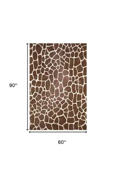 5' X 8' Brown Animal Print Shag Non Skid Area Rug