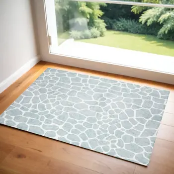 3' X 5' Gray and Ivory Animal Print Handmade Non Skid Area Rug