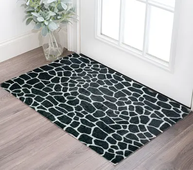 3' X 5' Black and White Croc Print Shag Handmade Non Skid Area Rug