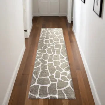 2' X 8' Beige Giraffe Print Shag Handmade Non Skid Runner Rug