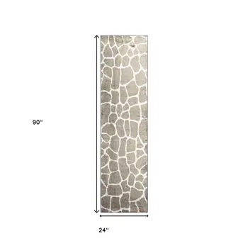 2' X 8' Beige Giraffe Print Shag Handmade Non Skid Runner Rug