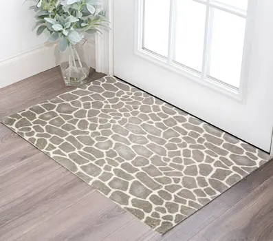 3' X 5' Beige Giraffe Print Shag Handmade Non Skid Area Rug