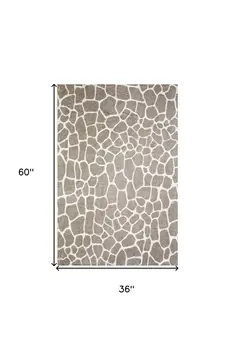 3' X 5' Beige Giraffe Print Shag Handmade Non Skid Area Rug