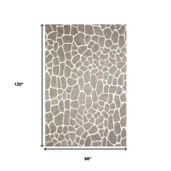8' X 10' Beige Giraffe Print Shag Handmade Non Skid Area Rug