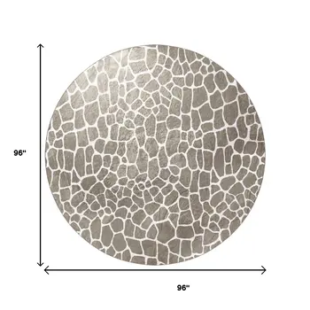 8' X 8' Beige Round Giraffe Print Shag Handmade Non Skid Area Rug