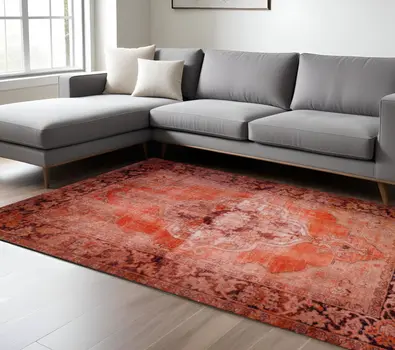 8' X 10' Red Oriental Distressed Non Skid Area Rug