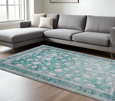 8' X 10' Blue Oriental Distressed Non Skid Area Rug