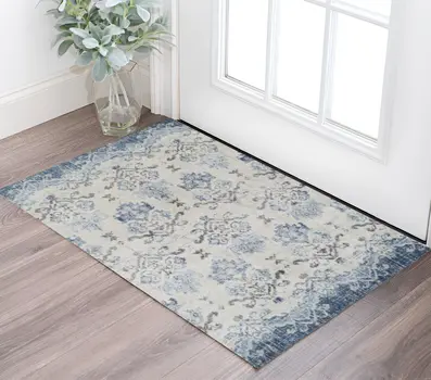 3' X 5' Blue and Ivory Oriental Area Rug
