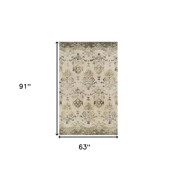 5' X 8' Beige and Brown Oriental Area Rug