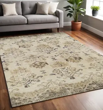 5' X 8' Beige and Brown Oriental Area Rug