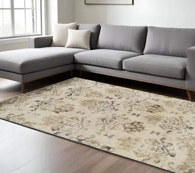 8' X 11' Beige and Brown Oriental Area Rug