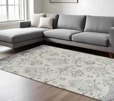 8' X 11' Gray and Ivory Oriental Area Rug