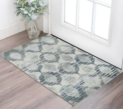 3' X 5' Blue and Ivory Geometric Area Rug