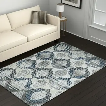 5' X 8' Blue and Ivory Geometric Area Rug