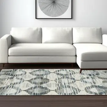 8' X 11' Blue and Ivory Geometric Area Rug