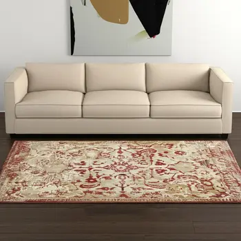 5' X 8' Red and Beige Oriental Area Rug