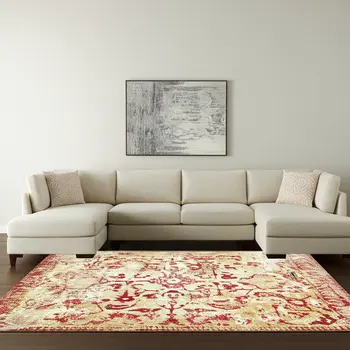 10' X 13' Red and Beige Oriental Area Rug