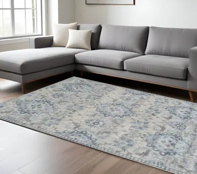 10' X 13' Blue Oriental Distressed Area Rug