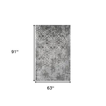 5' X 8' Gray and Ivory Oriental Distressed Area Rug