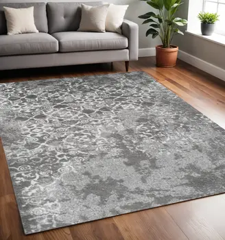 5' X 8' Gray and Ivory Oriental Distressed Area Rug