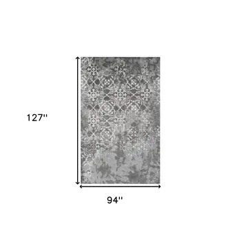 8' X 11' Gray and Ivory Oriental Distressed Area Rug